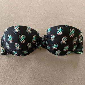 Forever 21 Pineapple Bikini Swimsuit Top Molded Cups Black Yellow Pink Medium M